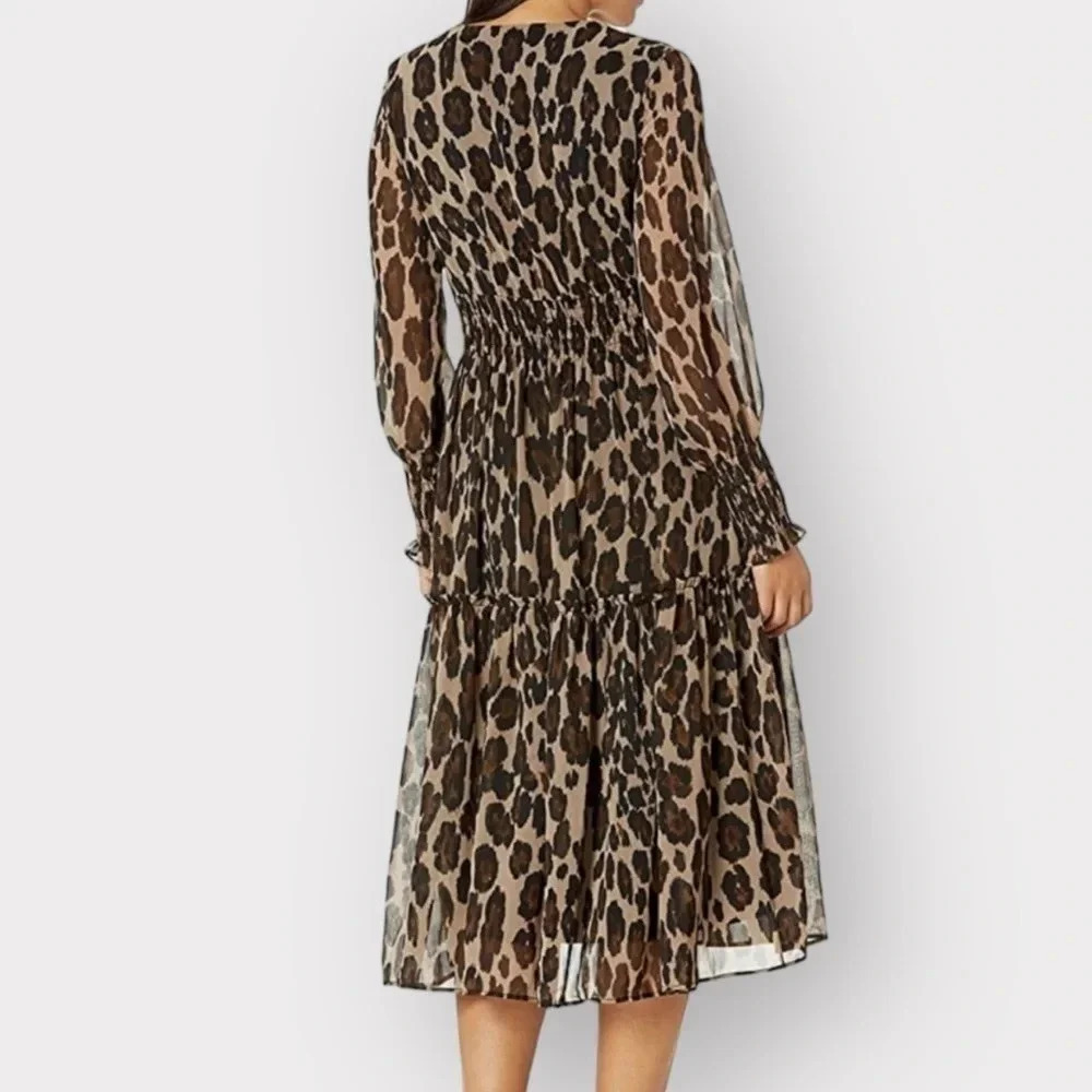 Taylor Animal Print Smocked-Chiffon A-Line Dress Women’s Size 2 - Picture 5 of 10